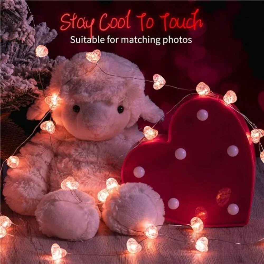 Lovely Valentine’s Day Fairy String Lights 10.5 ft 30 LED Pink Heart Battery